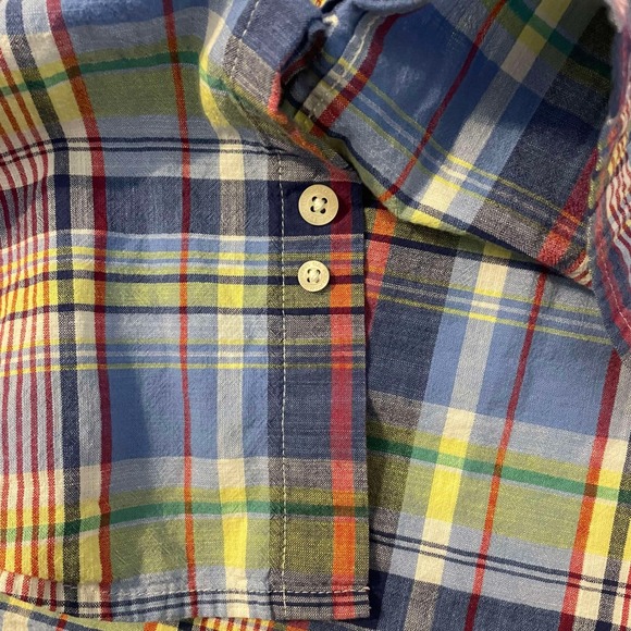 US Polo Assn Mens XL Plaid Button Down Shirt Short Sleeve Blue Yellow Cotton - Picture 8 of 8